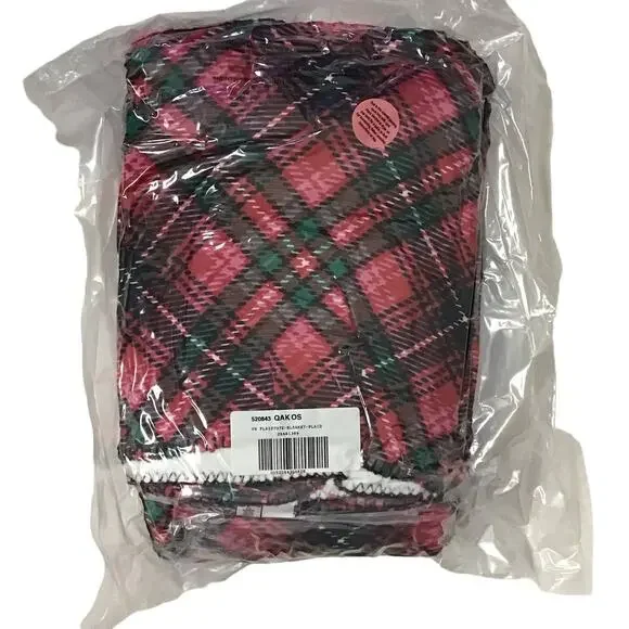 Victoria's Secret Tartan Plaid Fleece Flannel Blanket Tote Bag Red Pink COZY NWT